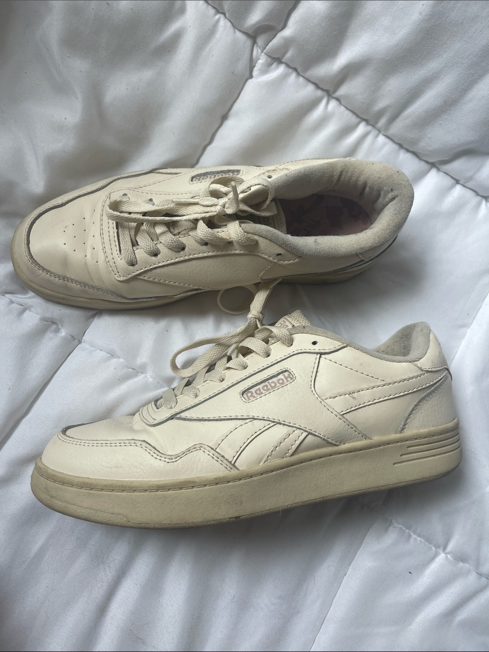 Reebok Off-White Leather Low-Top Sneakers